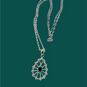 Platinum/ Silver Plated Modern Necklace Pendant .25 Natural Sapphire Valued $860